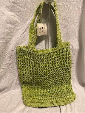 SOL MER Lime Green Crochet Tote Bag